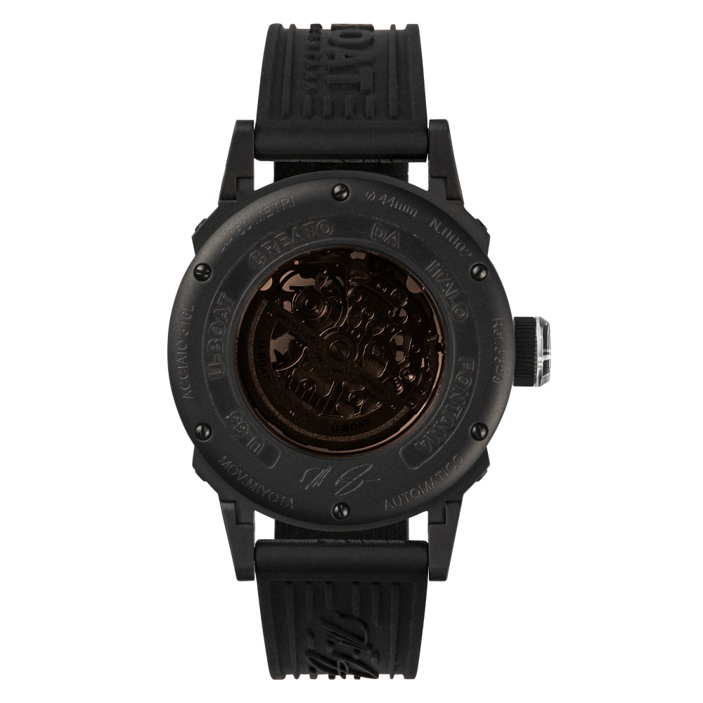 Black watch with detailed design on a white background