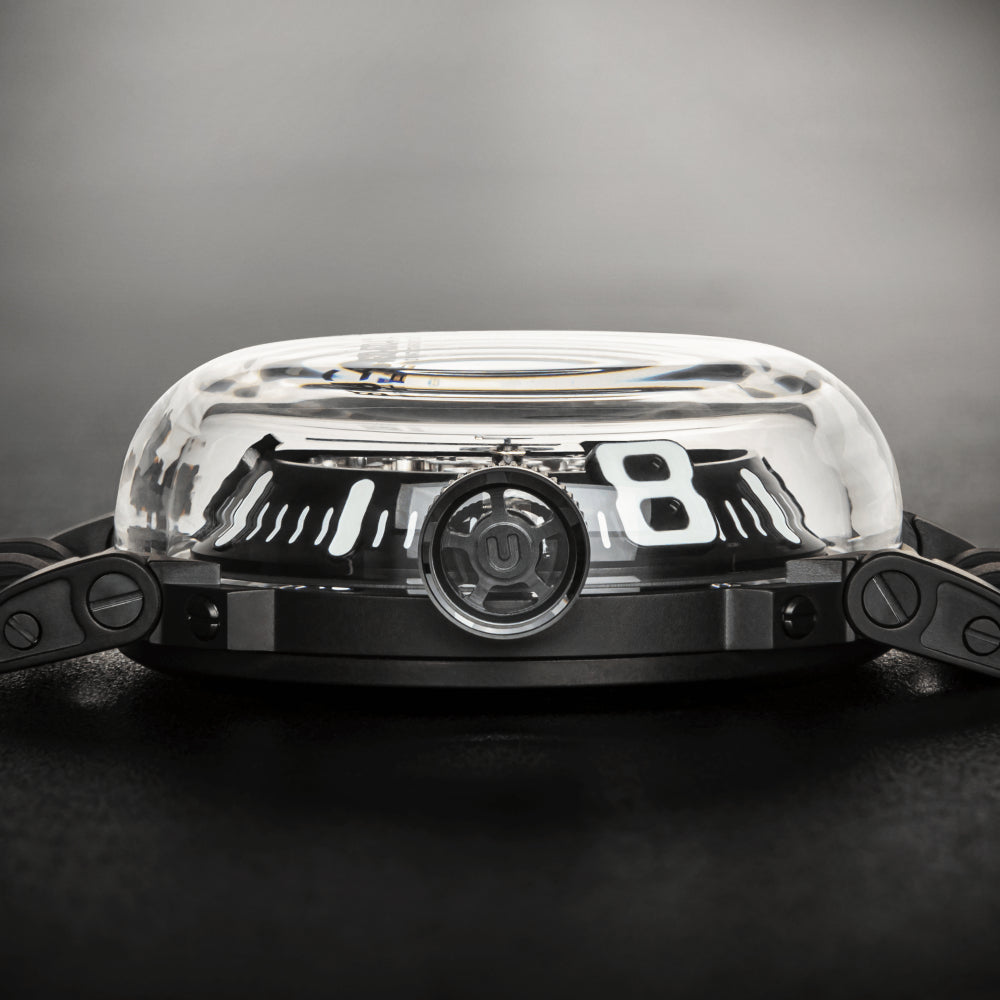 Clear protective case with black accents on a dark background
