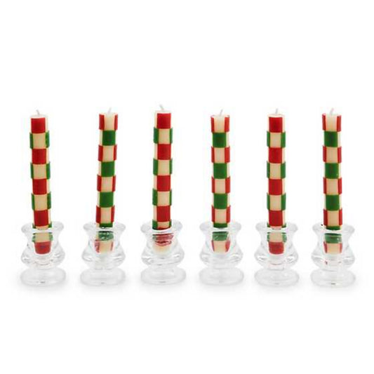 MacKenzie-Childs Check Red & Green Mini Dinner Candles - Set of 6