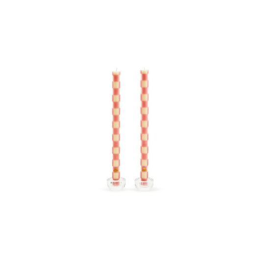 Mackenzie-Childs Check Pink Dinner Candles, Set of 2