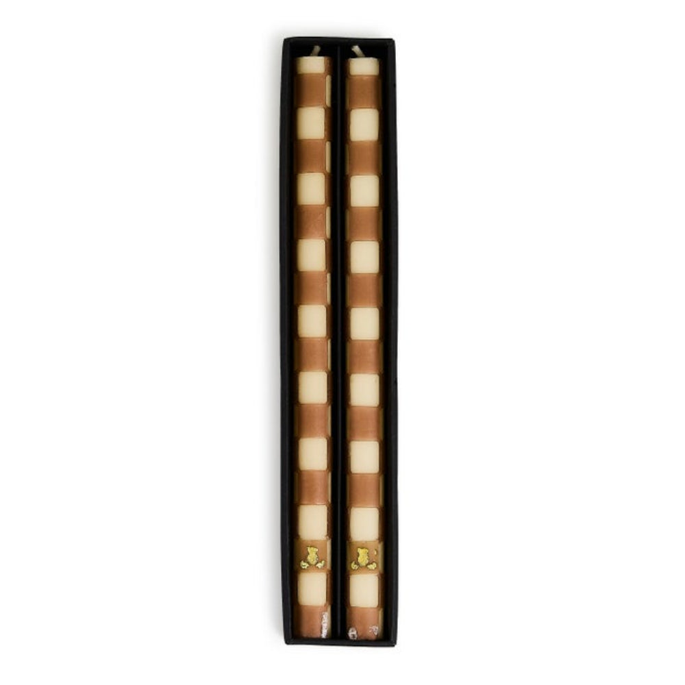 Mackenzie-Childs Mocha Check Dinner Candles, Set of 2