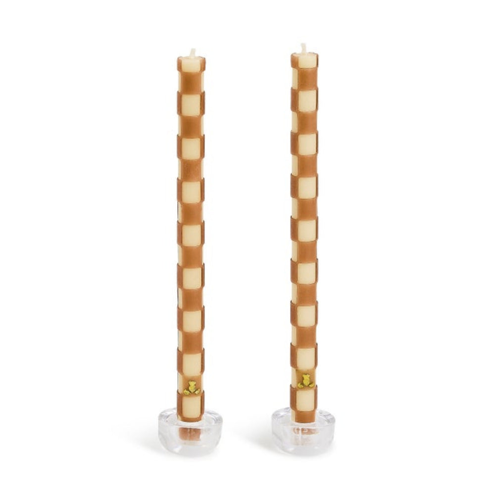 Mackenzie-Childs Mocha Check Dinner Candles, Set of 2