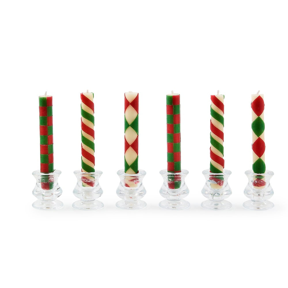 MacKenzie-Childs Mini Red & Green Dinner Candles - Set of 6