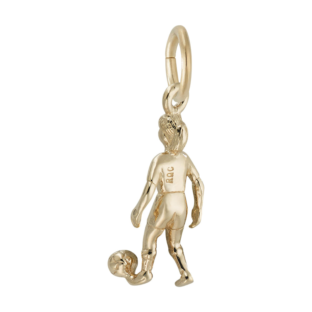 Back of Gold Soccer player charm on a white background