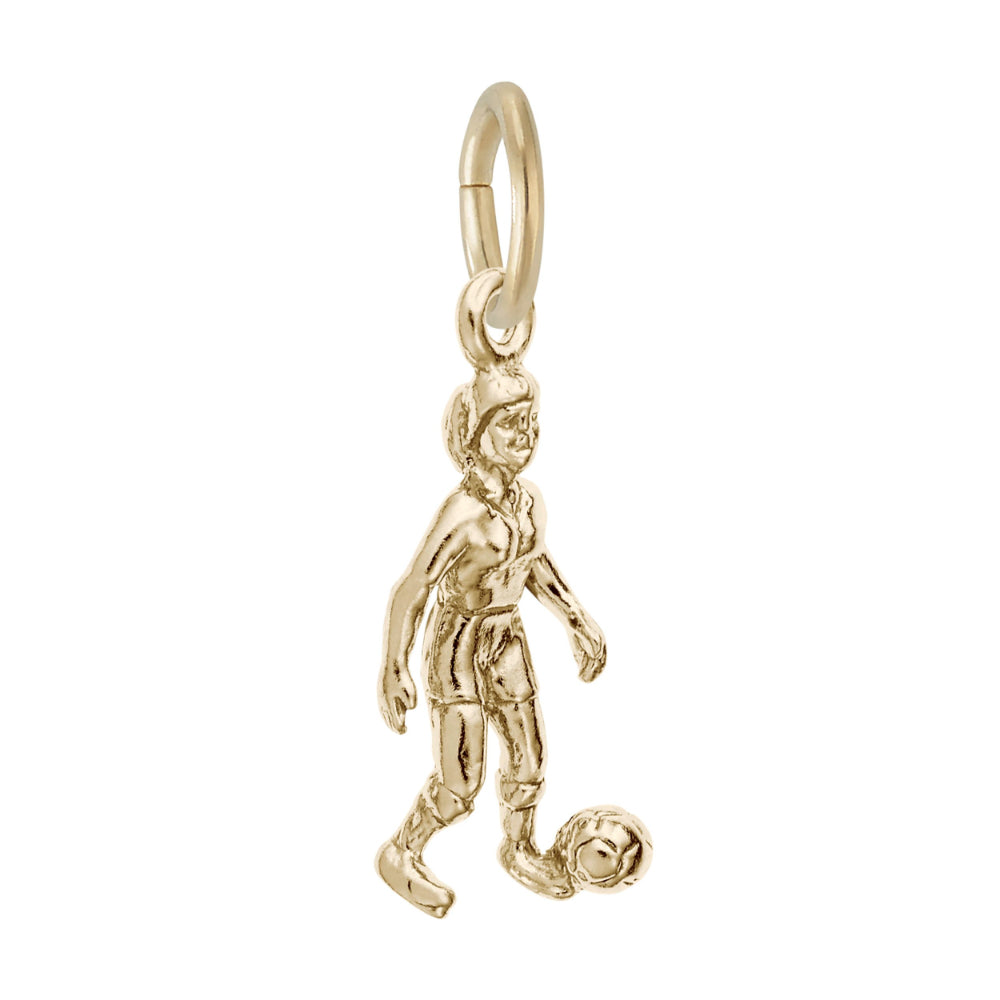 Gold Soccer player charm on a white background