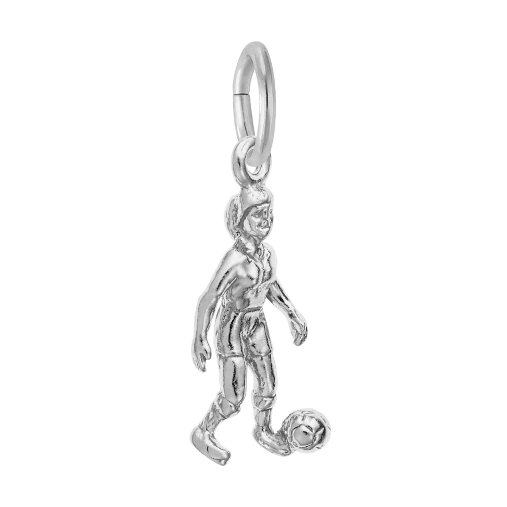 Silver Soccer player charm on a white background
