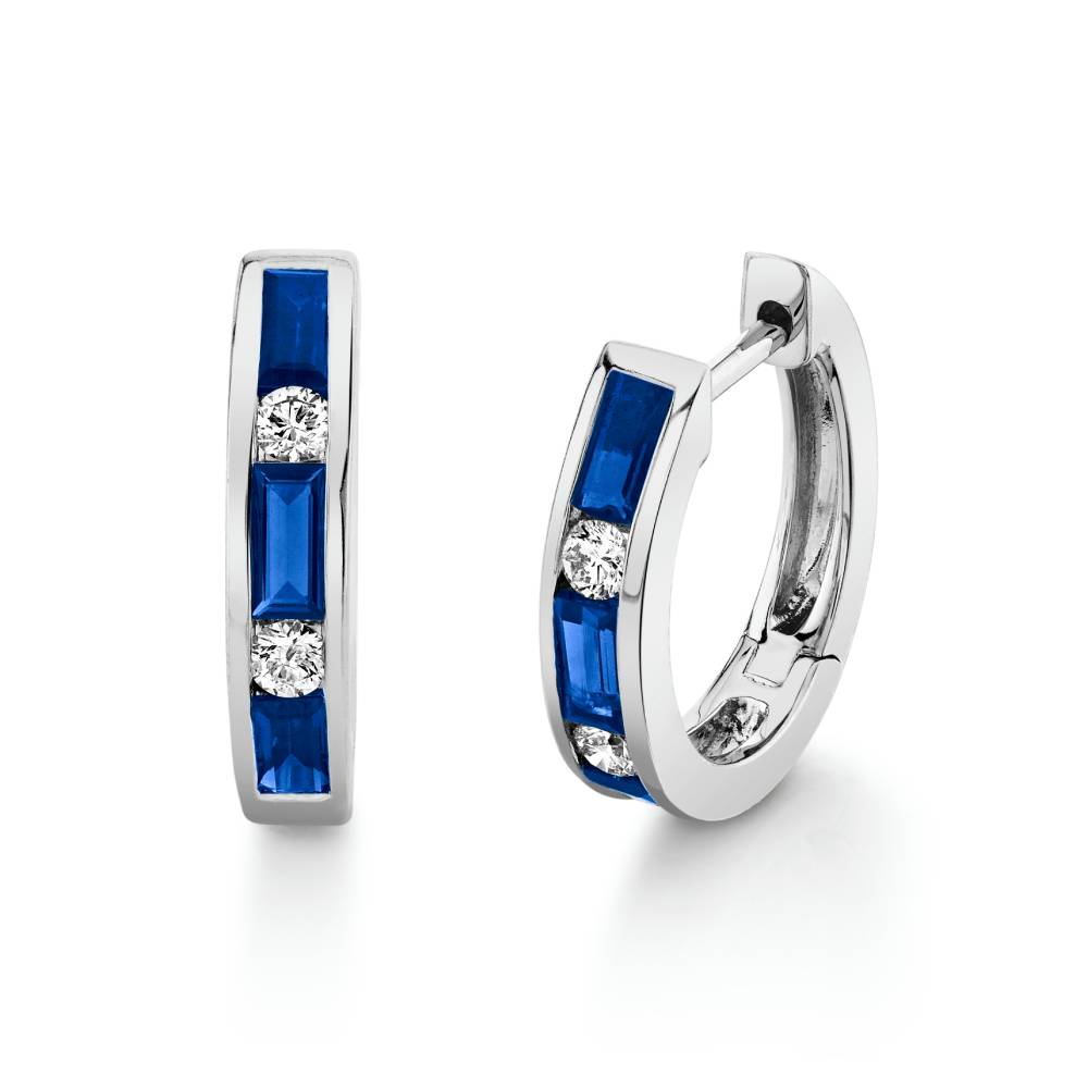 14k Sapphire and Diamond Hoop Earrings