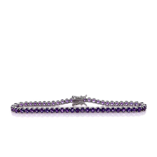 14k White Gold 7" Round Amethyst Line Bracelet