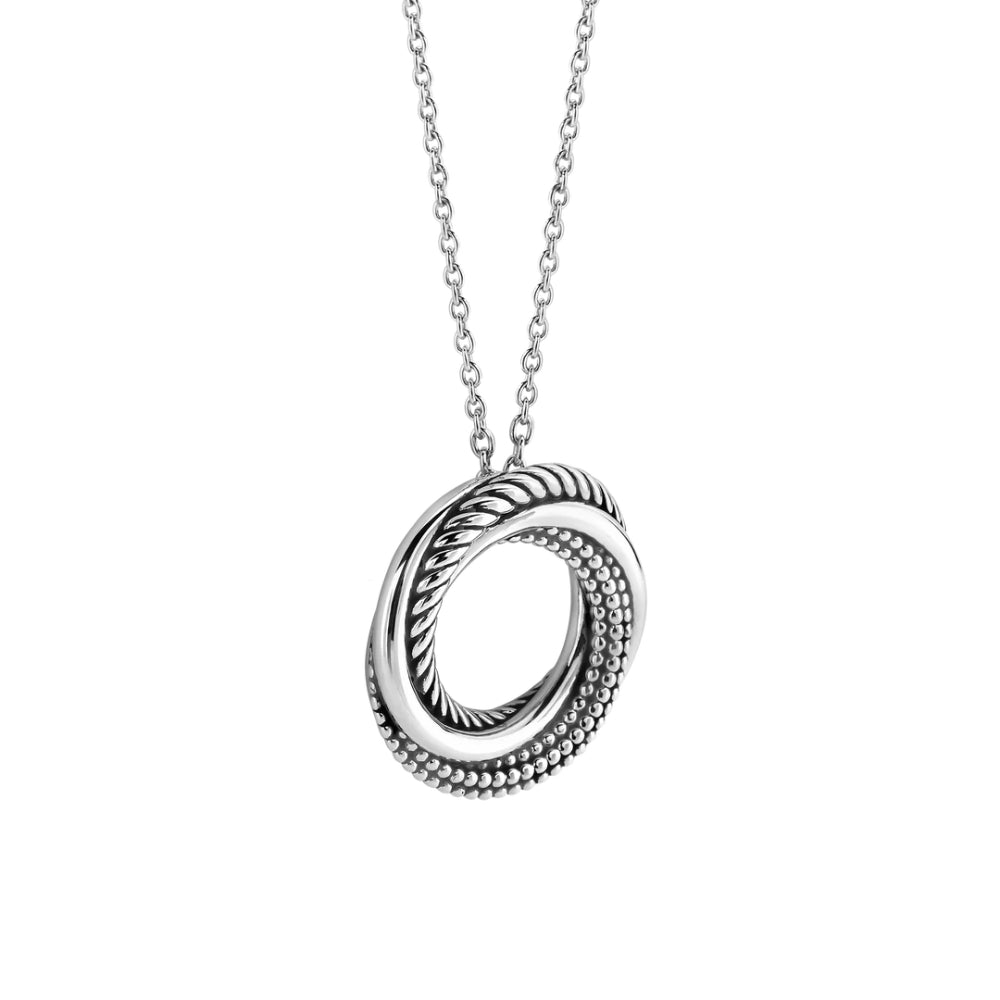 Ti Sento Sterling Silver Textured Open Circle Pendant Necklace