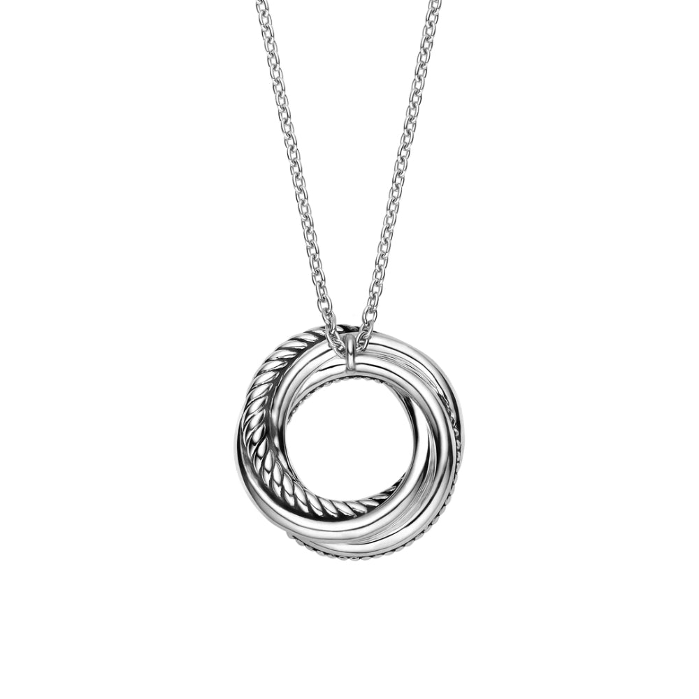 Ti Sento Sterling Silver Textured Open Circle Pendant Necklace