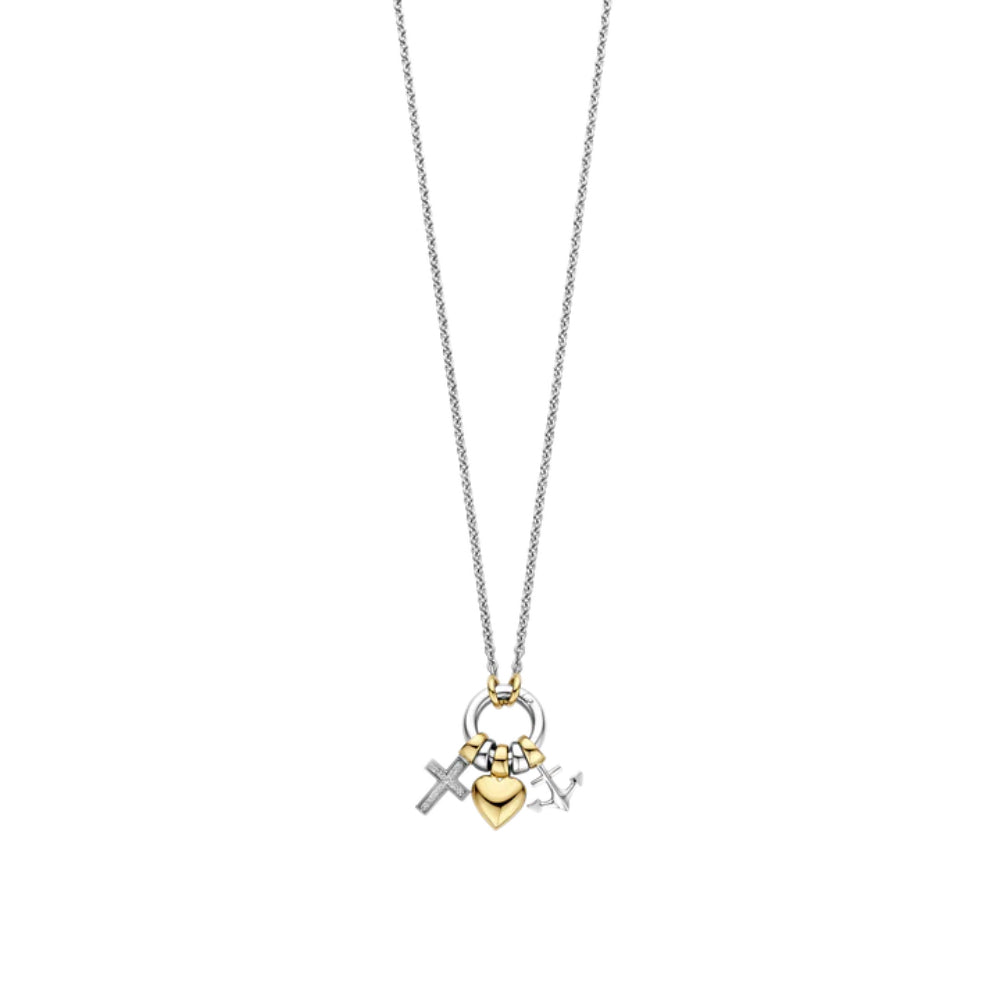 Ti Sento Two-Tone Love, Faith, Hope Charm Pendant Necklace