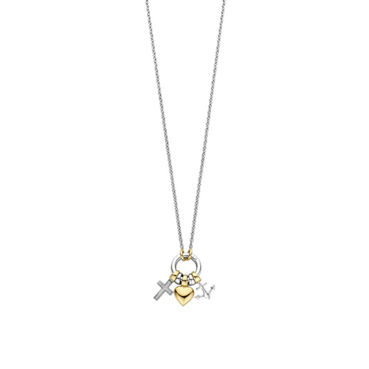 Ti Sento Two-Tone Love, Faith, Hope Charm Pendant Necklace
