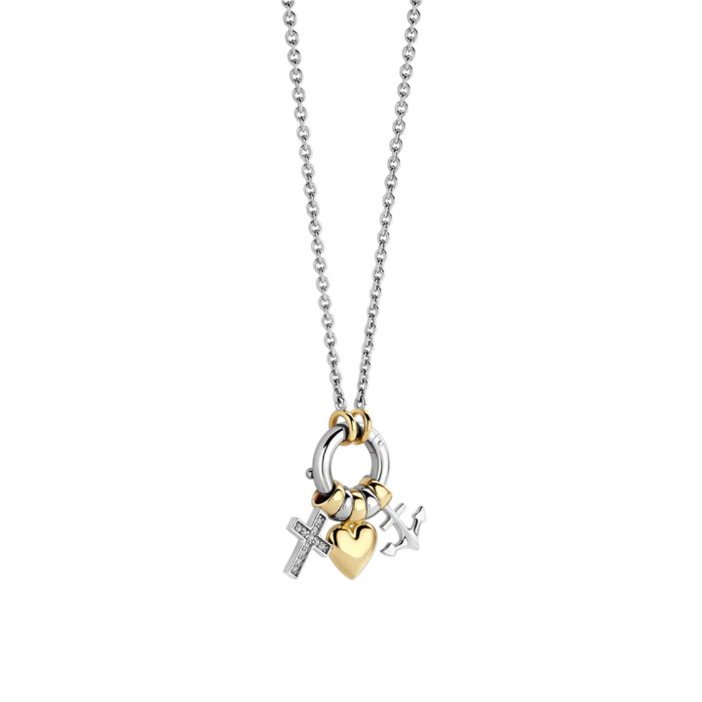 Ti Sento Two-Tone Love, Faith, Hope Charm Pendant Necklace