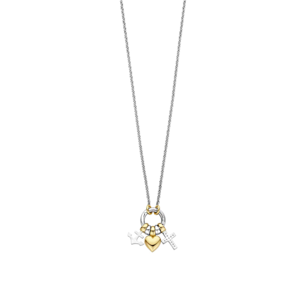 Ti Sento Two-Tone Love, Faith, Hope Charm Pendant Necklace