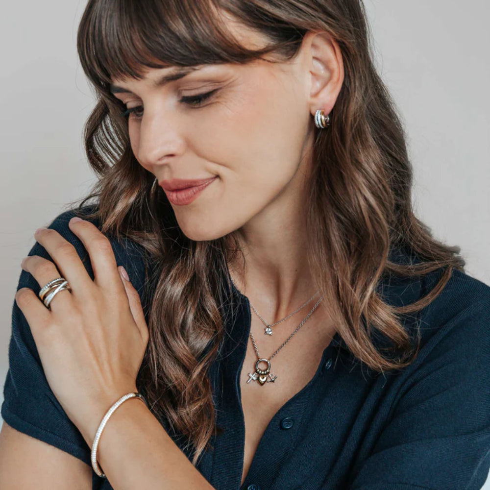 Ti Sento Two-Tone Love, Faith, Hope Charm Pendant Necklace