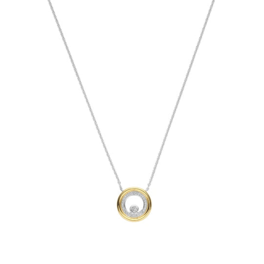Necklace with a circular shaped  pendant on a white background