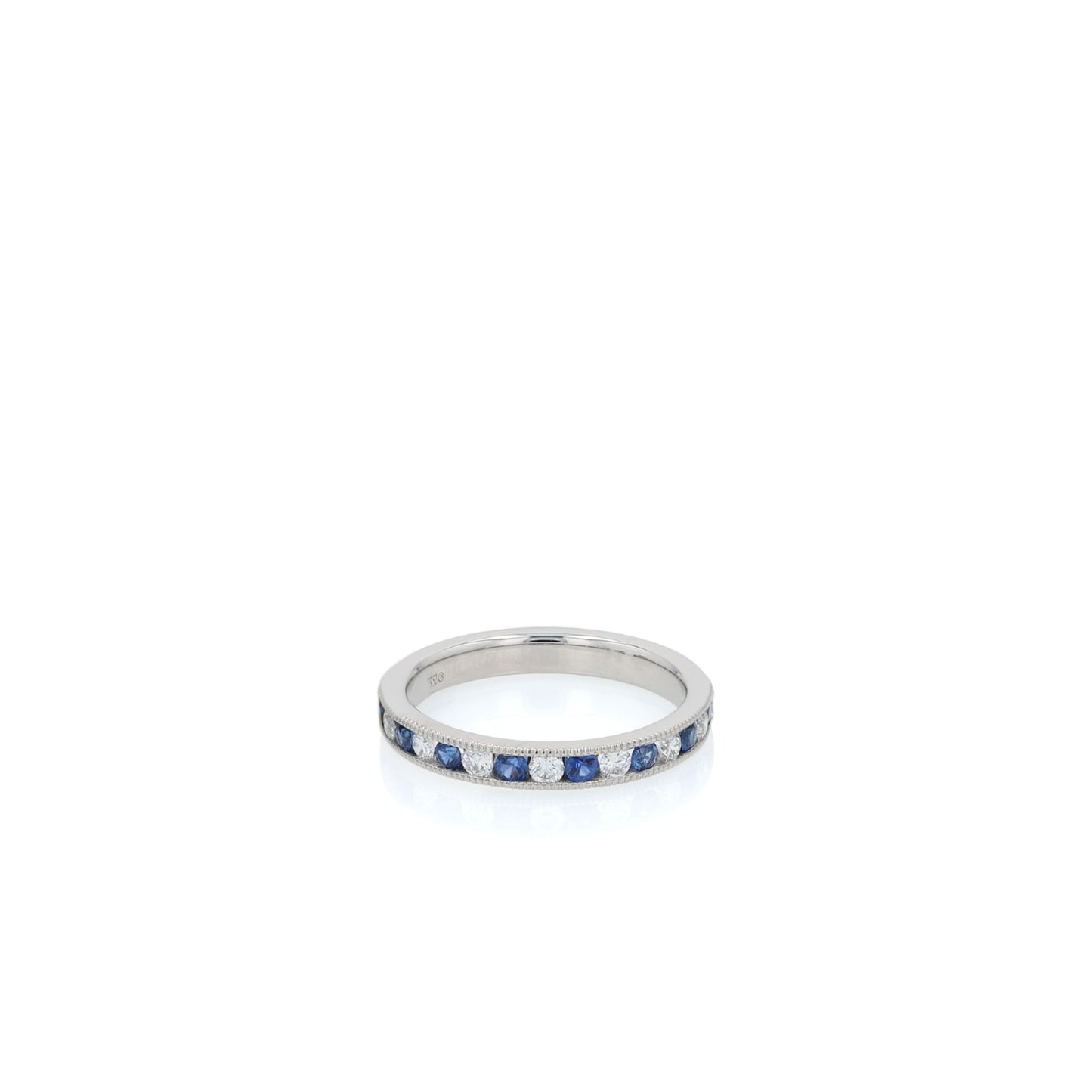 Platinum Milgrain Edge Alternating Sapphire and Diamond Halfway Band
