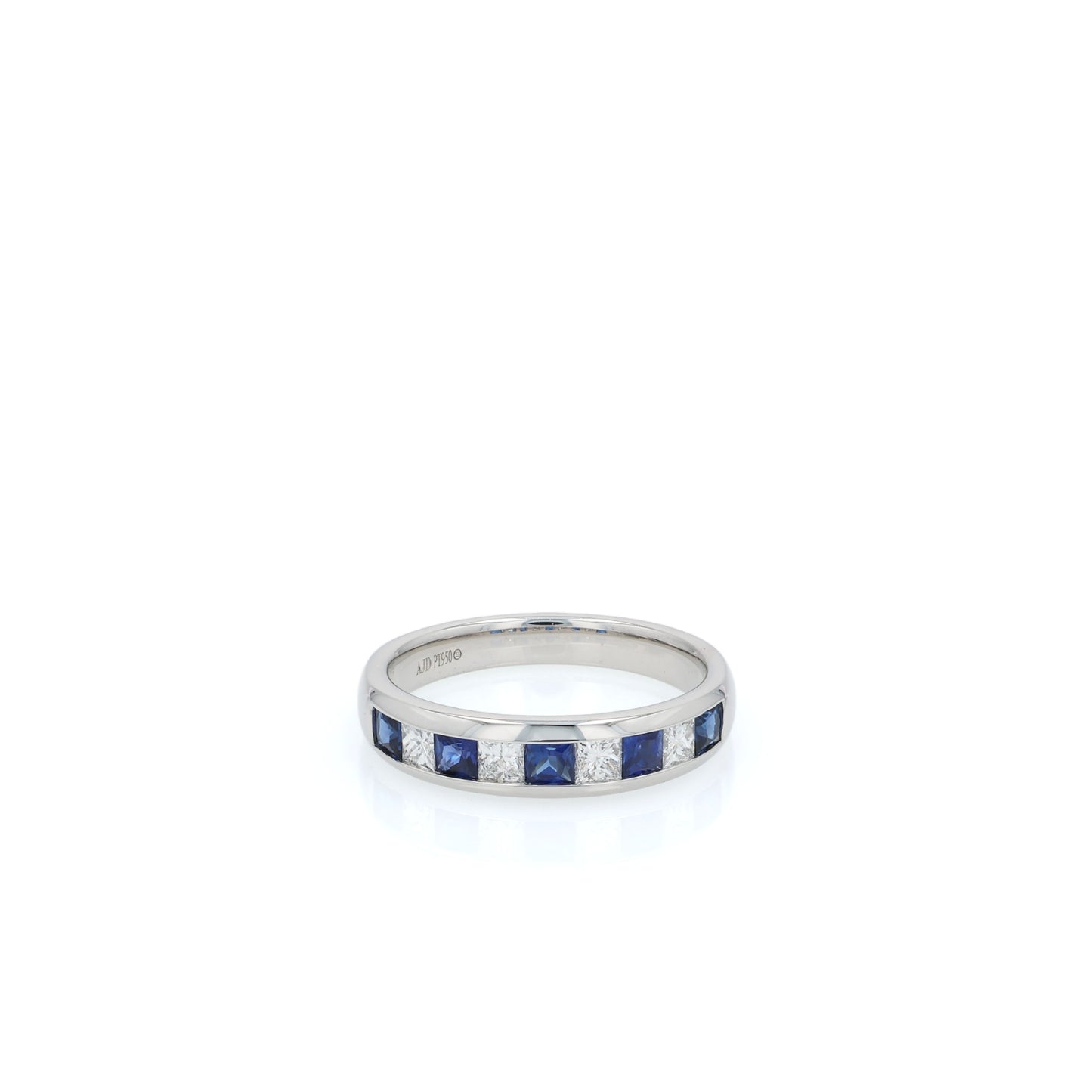 Platinum Alternating Princess Cut Sapphire and Diamond Band