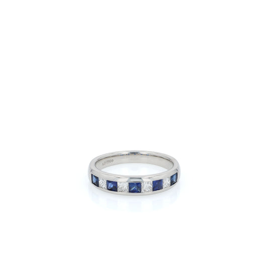 Platinum Alternating Princess Cut Sapphire and Diamond Band