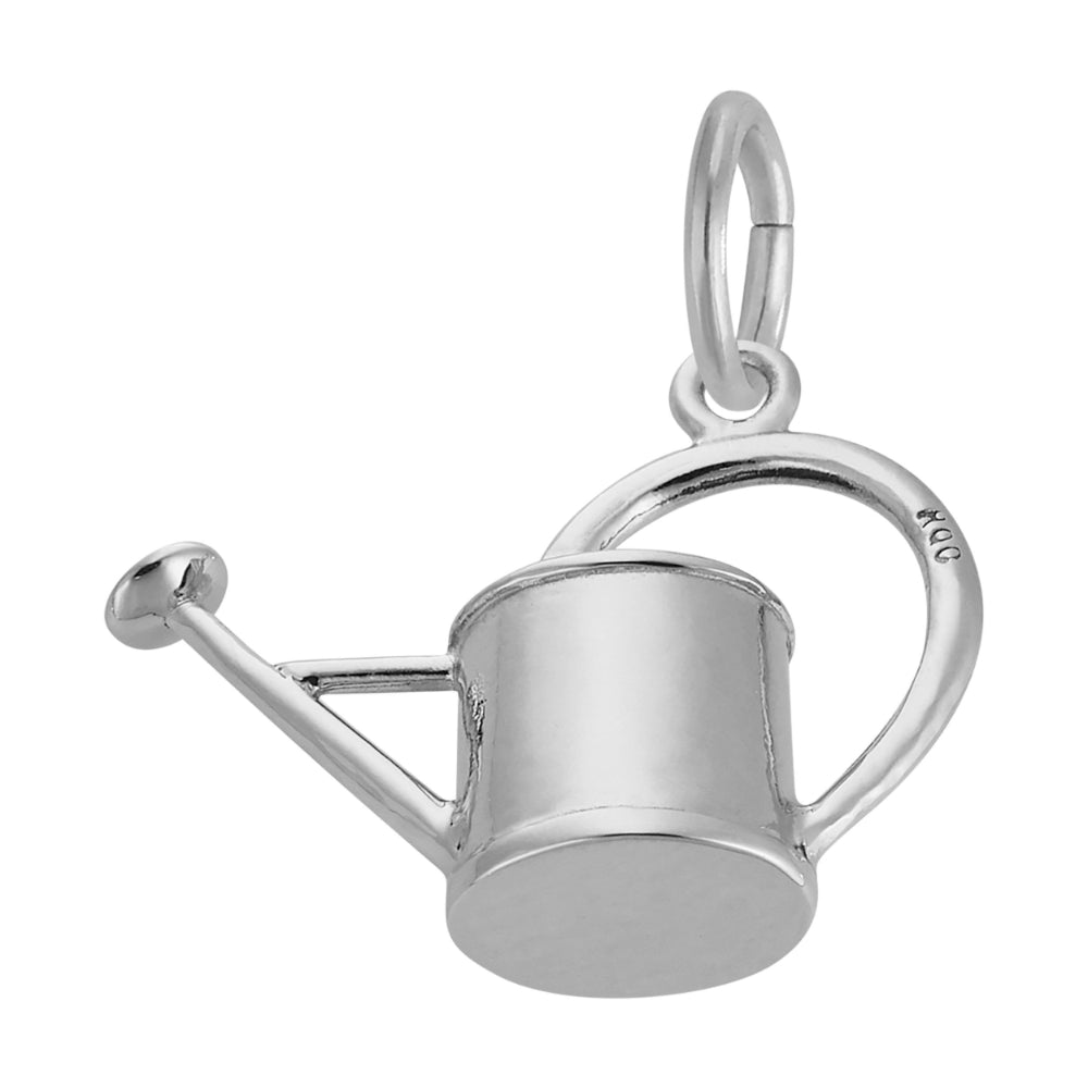 Silver watering can pendant on a white background