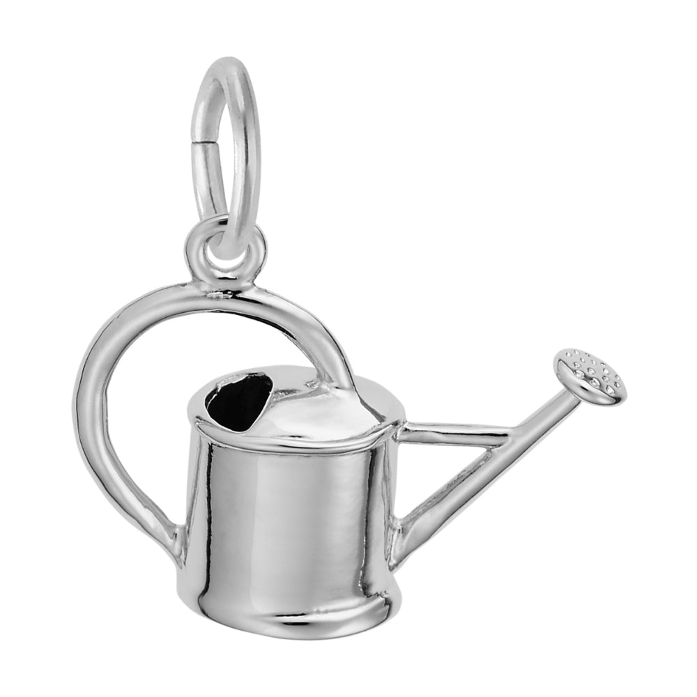 Silver watering can pendant on a white background