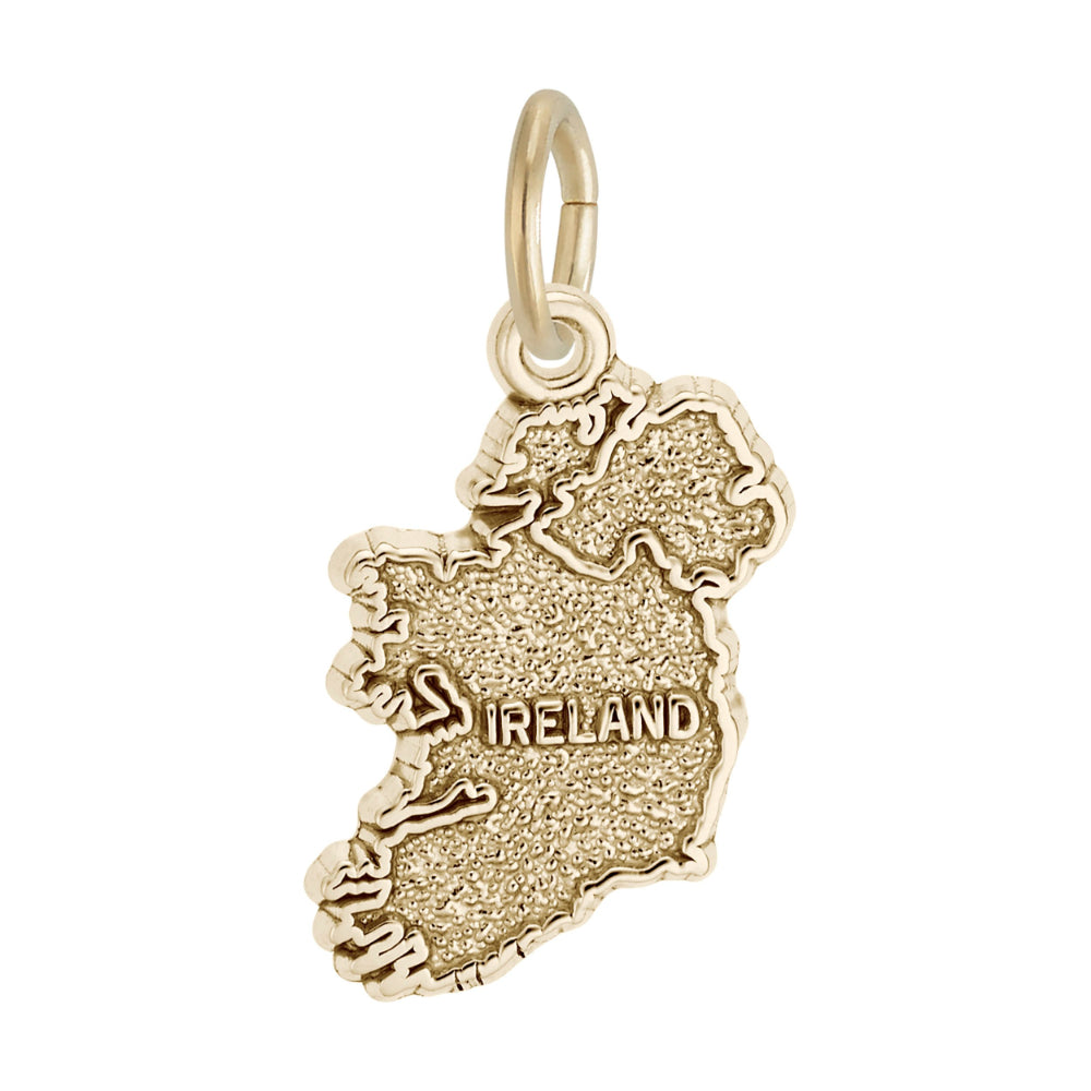 Gold Ireland Shaped Charm with 'Ireland' written on it