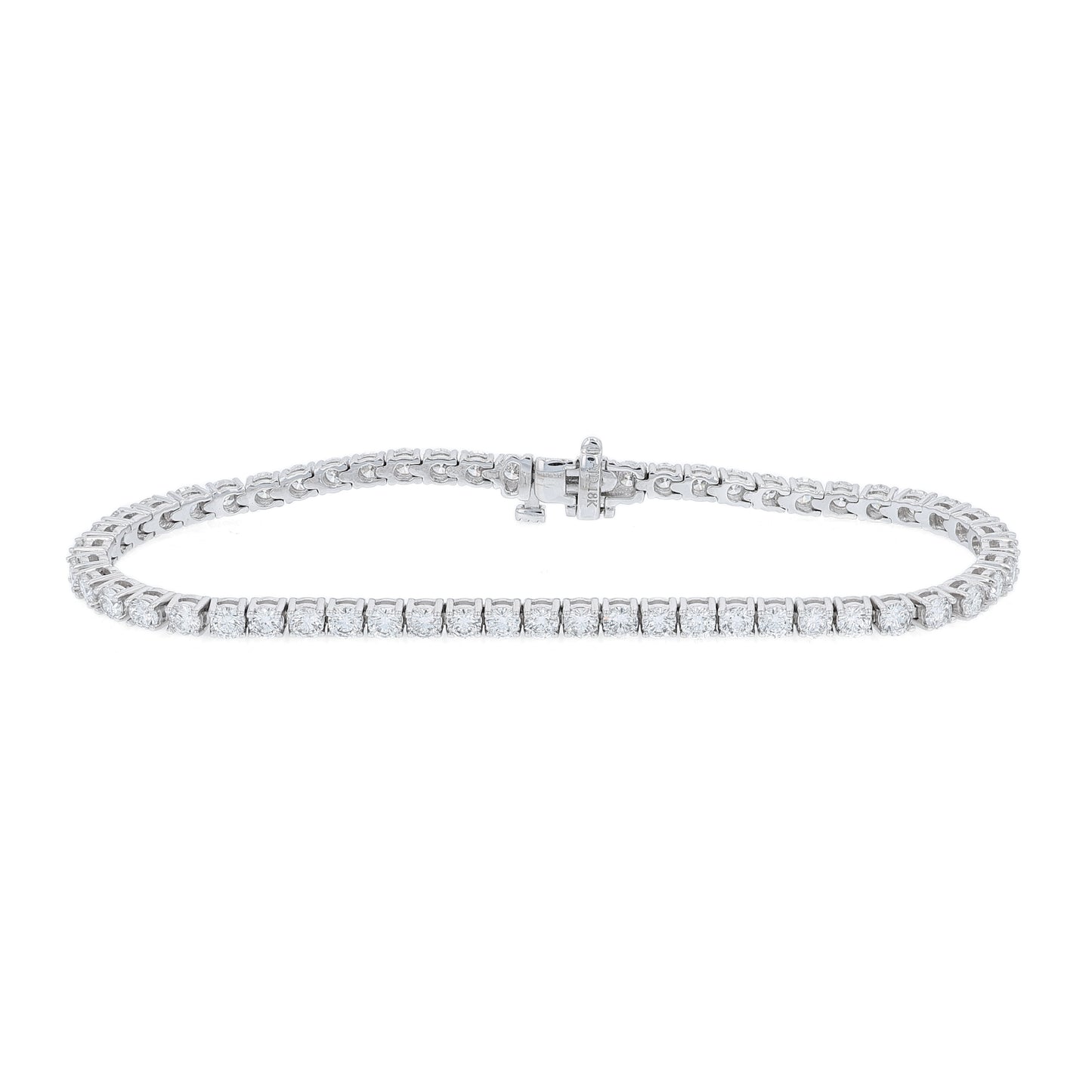 White gold 4.48 carat diamond tennis bracelet on a white background