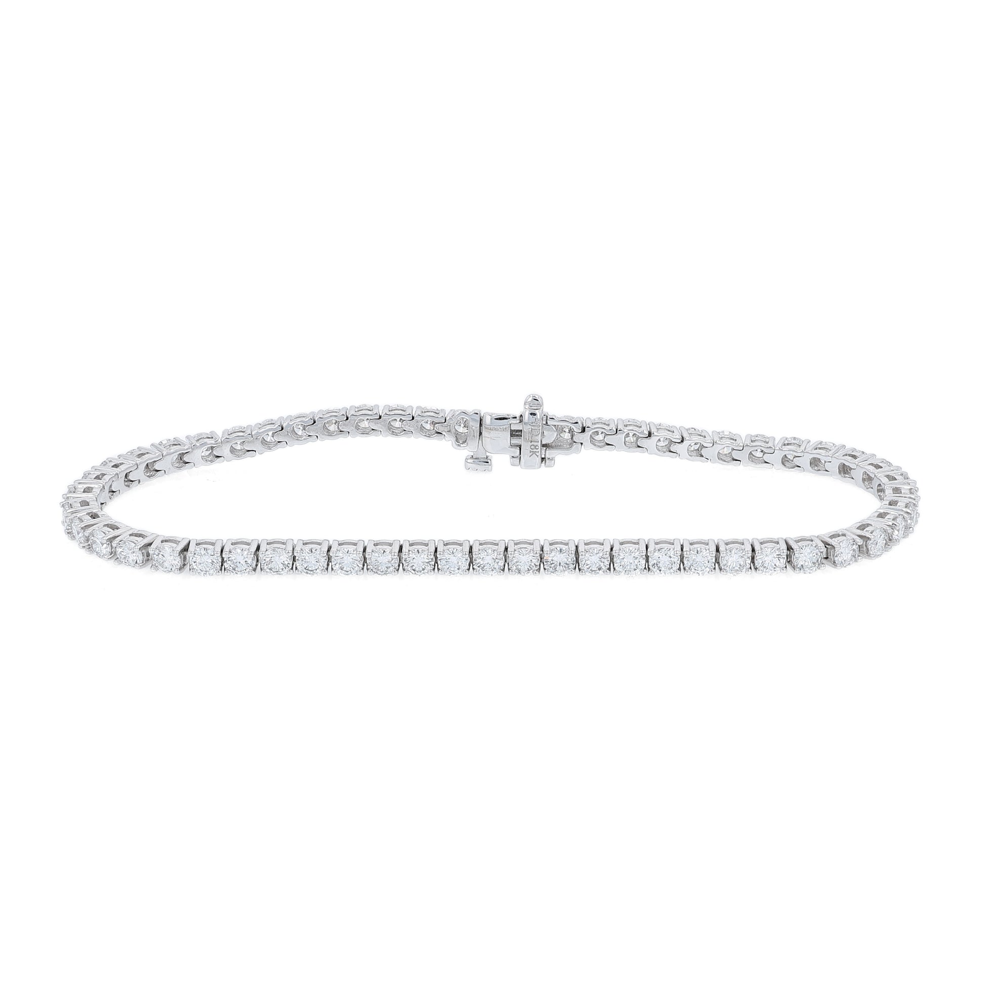 White gold 4.48 carat diamond tennis bracelet on a white background