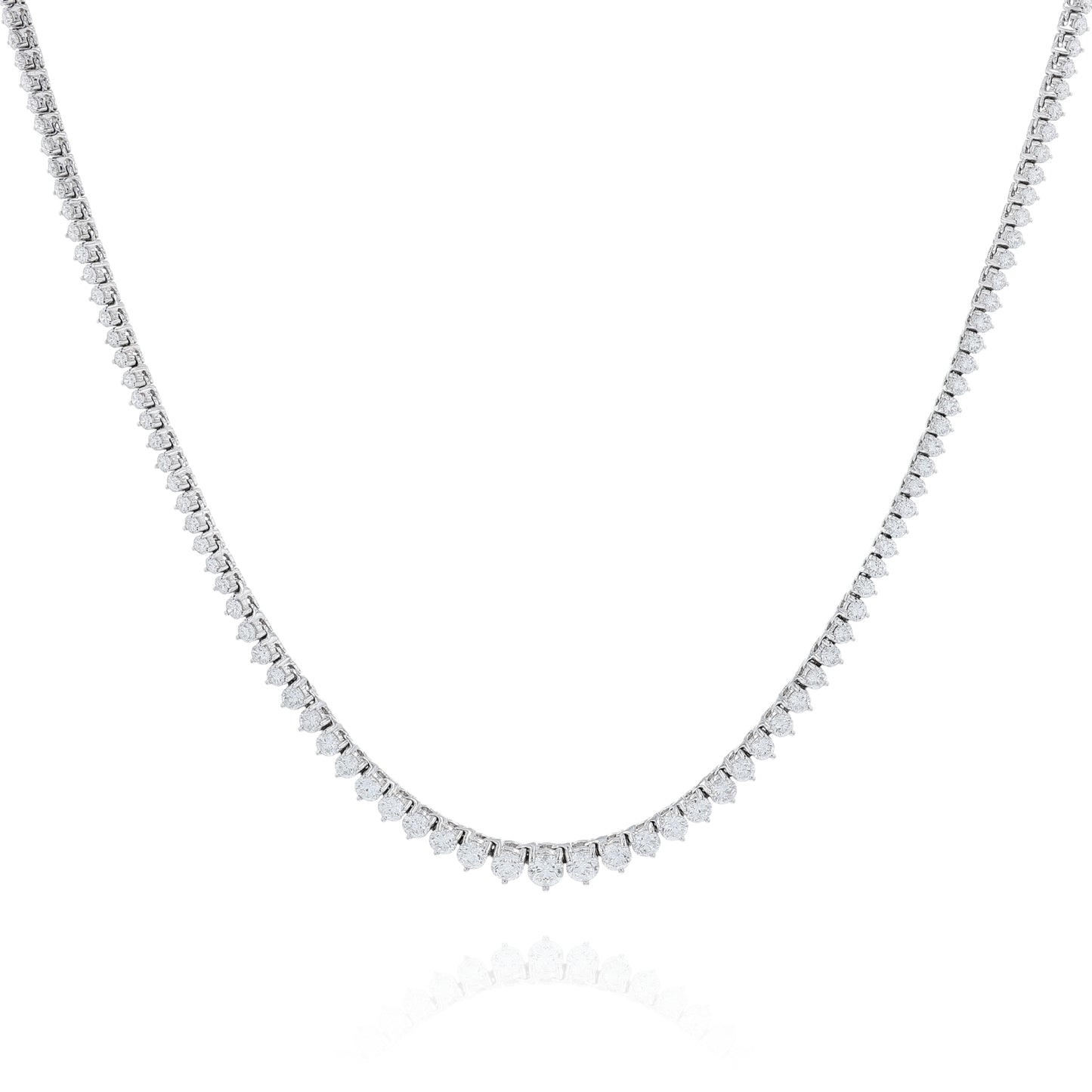 White gold 6.82 carat graduated diamond necklace on a white background