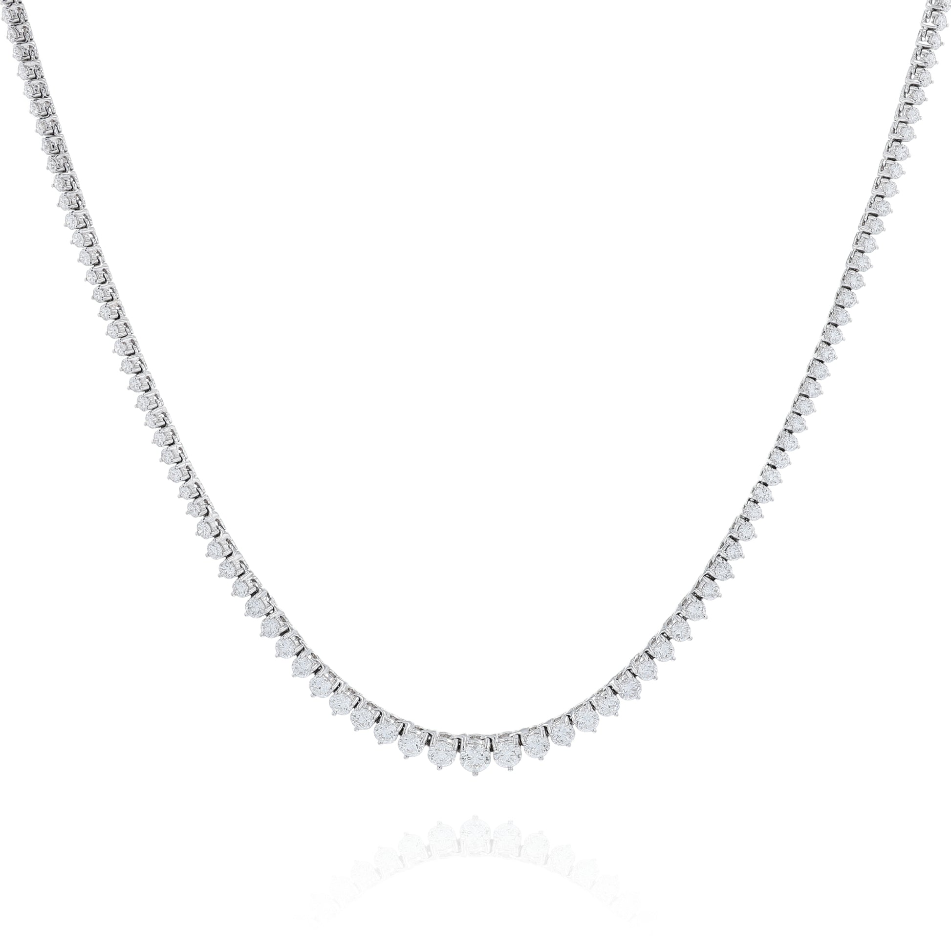 White gold 6.82 carat graduated diamond necklace on a white background