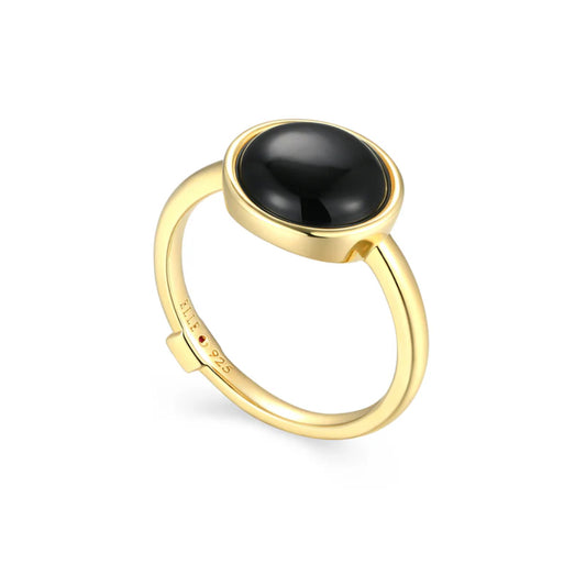 Elle SS/14YGP Lustre Collection Gold-Tone Button Black Agate Ring SZ 7