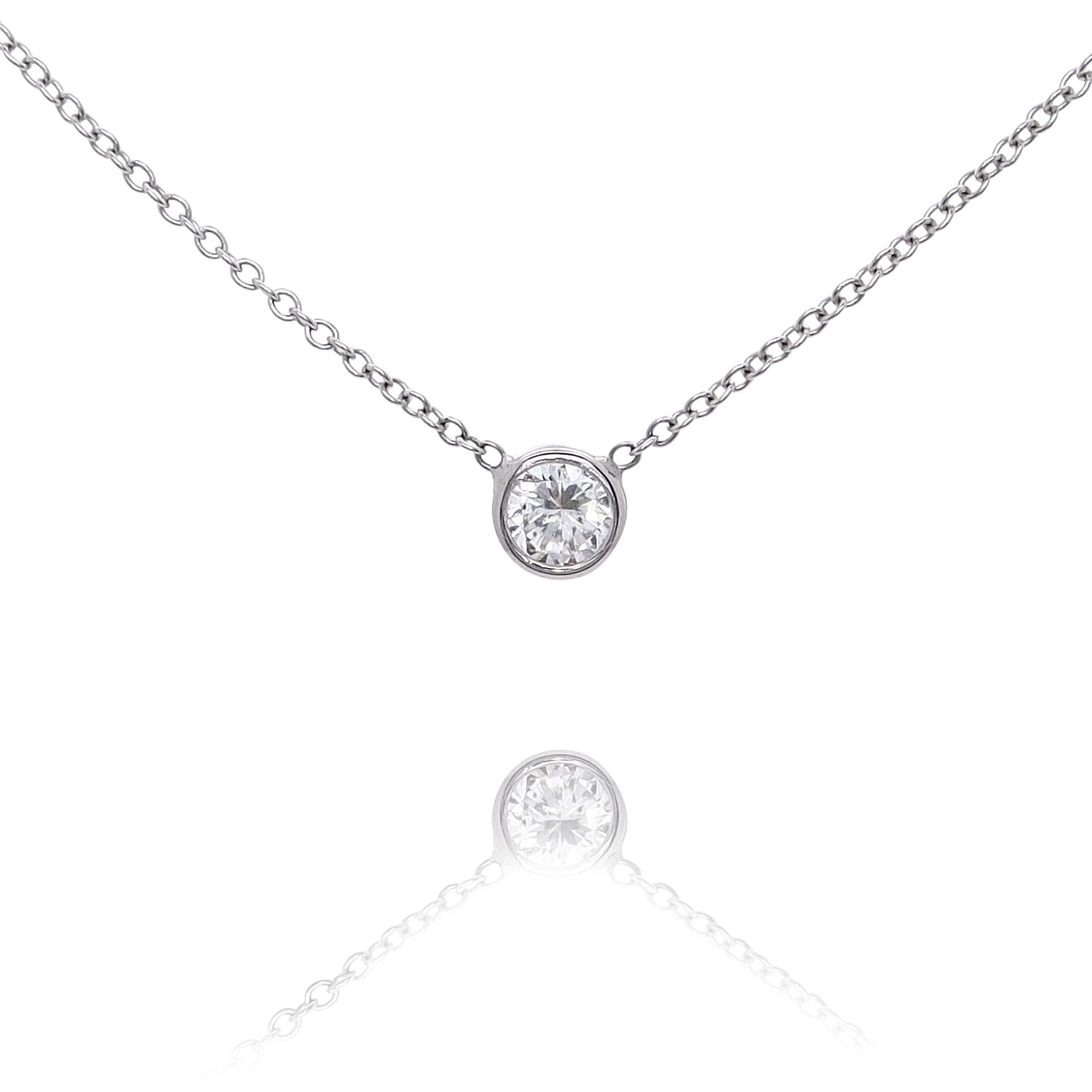 Estate 14 Karat White Gold Solitaire Diamond Pendant Necklace
