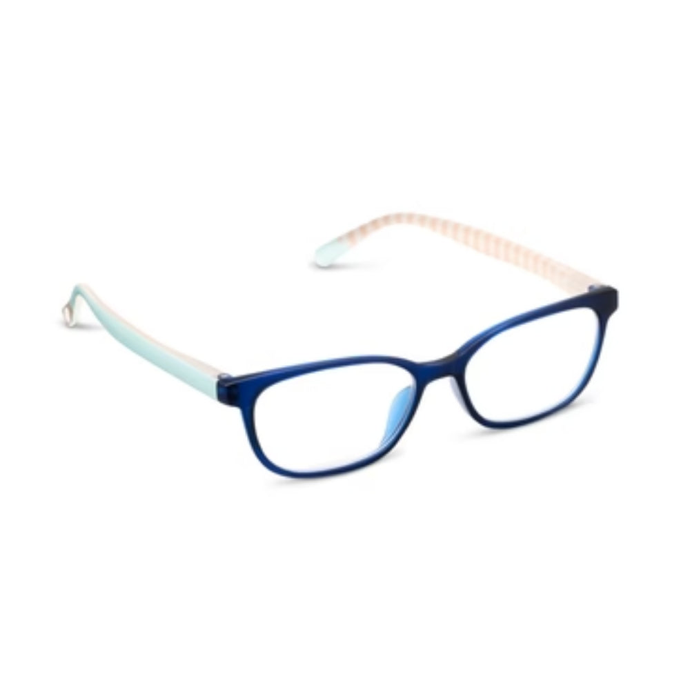 Peepers Beach Read - Navy/Summer Stripe Reading Glasses on white background.
