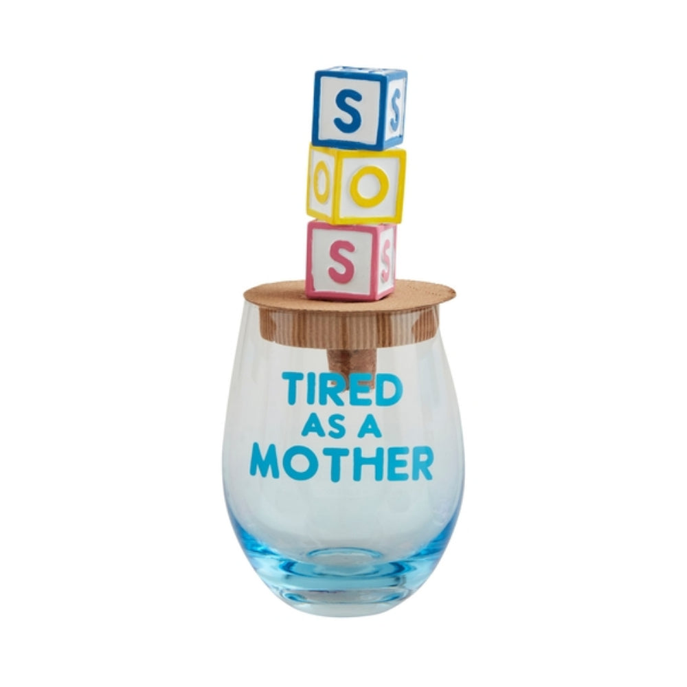 Mud Pie Mother Wine Glass & Stopper Set