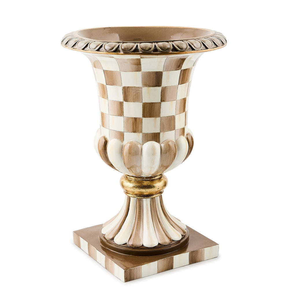 MacKenzie-Childs Mocha Check Tabletop Pedestal Urn