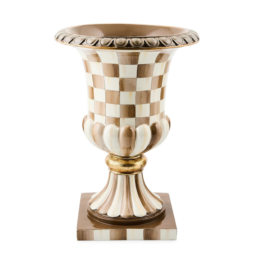 MacKenzie-Childs Mocha Check Tabletop Pedestal Urn