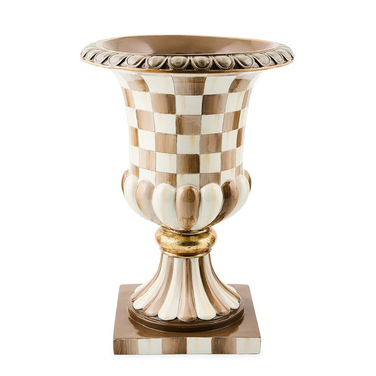 MacKenzie-Childs Mocha Check Tabletop Pedestal Urn