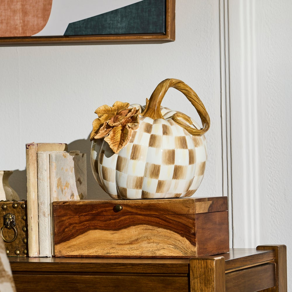 MacKenzie-Childs Mocha Check Twisted Stem Pumpkin