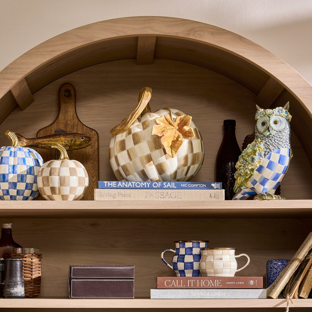 MacKenzie-Childs Mocha Check Twisted Stem Pumpkin