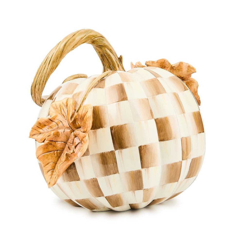 MacKenzie-Childs Mocha Check Twisted Stem Pumpkin