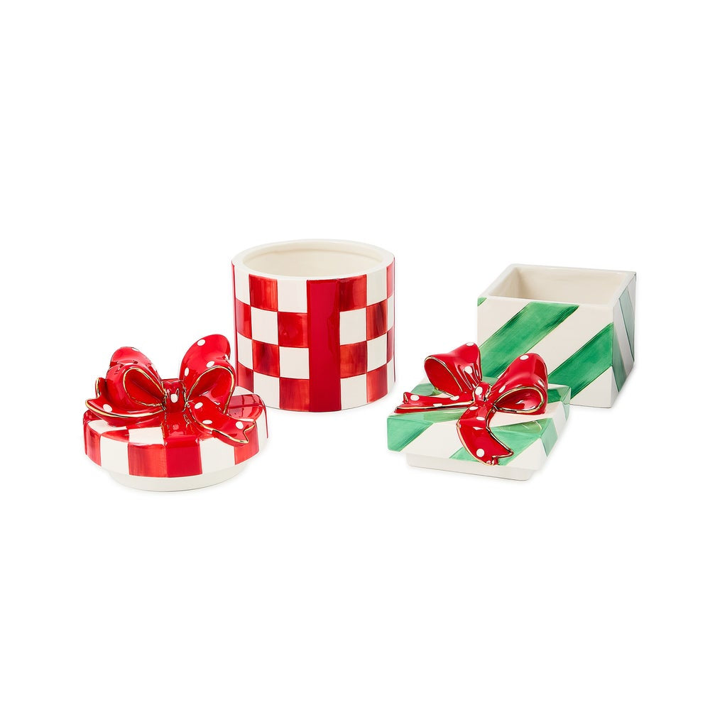 MacKenzie-Childs Check It Out Ceramic Gift Boxes - Set of 2
