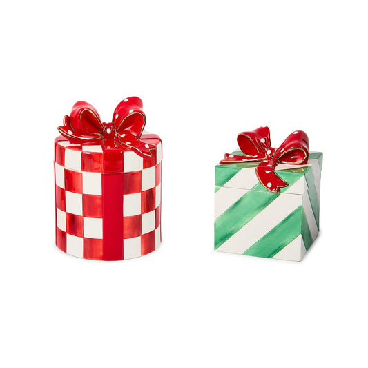 MacKenzie-Childs Check It Out Ceramic Gift Boxes - Set of 2
