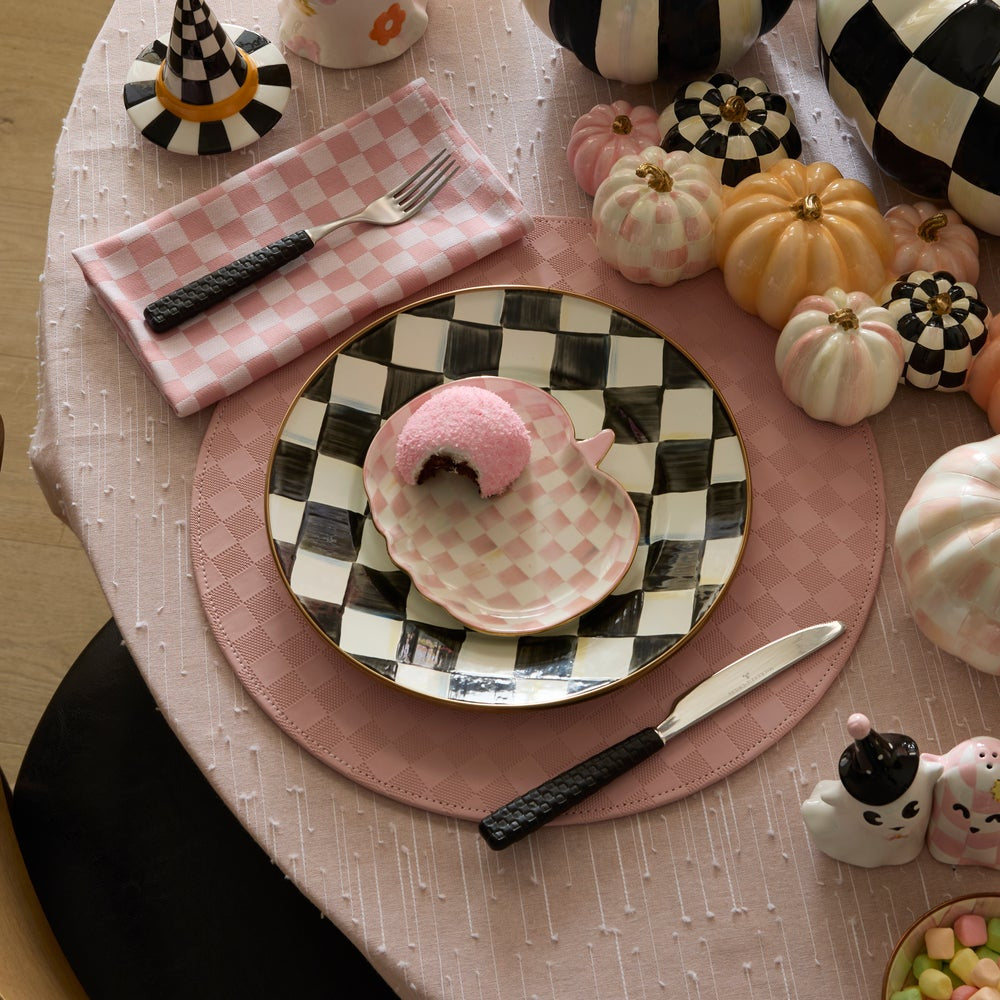 MacKenzie-Childs Rosy Check Pumpkin Dessert Plates - Set of 4