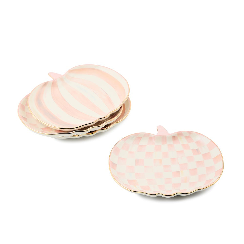 MacKenzie-Childs Rosy Check Pumpkin Dessert Plates - Set of 4