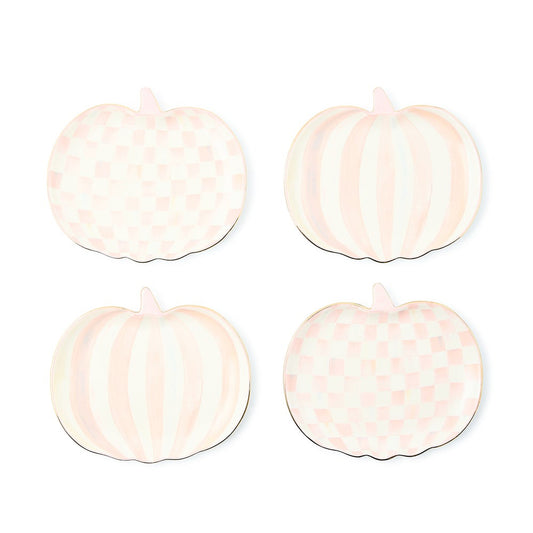 MacKenzie-Childs Rosy Check Pumpkin Dessert Plates - Set of 4