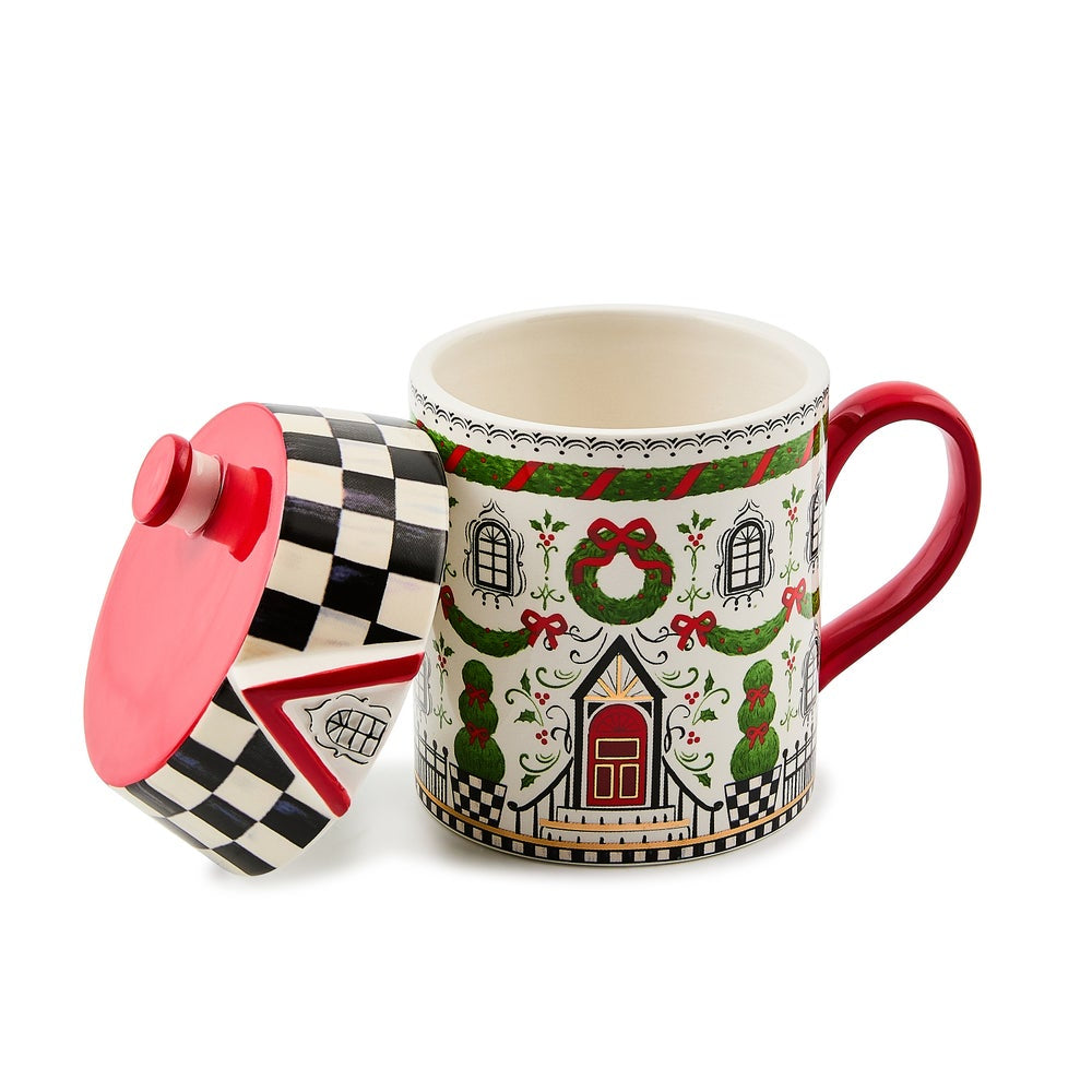 MacKenzie-Childs Holly Village Ceramic Lidded Mug