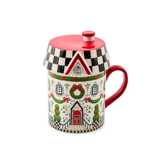 MacKenzie-Childs Holly Village Ceramic Lidded Mug