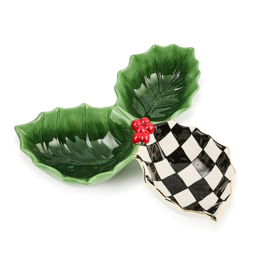 MacKenzie-Childs Holly Leaf Ceramic Candy Dish