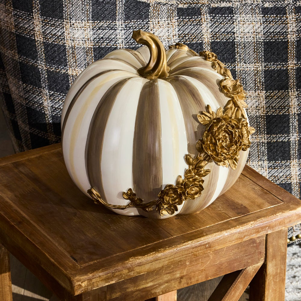 MacKenzie-Childs Mocha Stripe Floral Garland Pumpkin