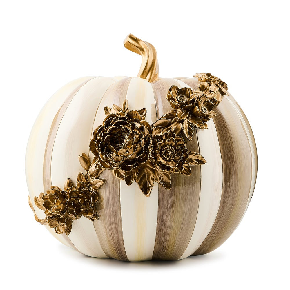MacKenzie-Childs Mocha Stripe Floral Garland Pumpkin